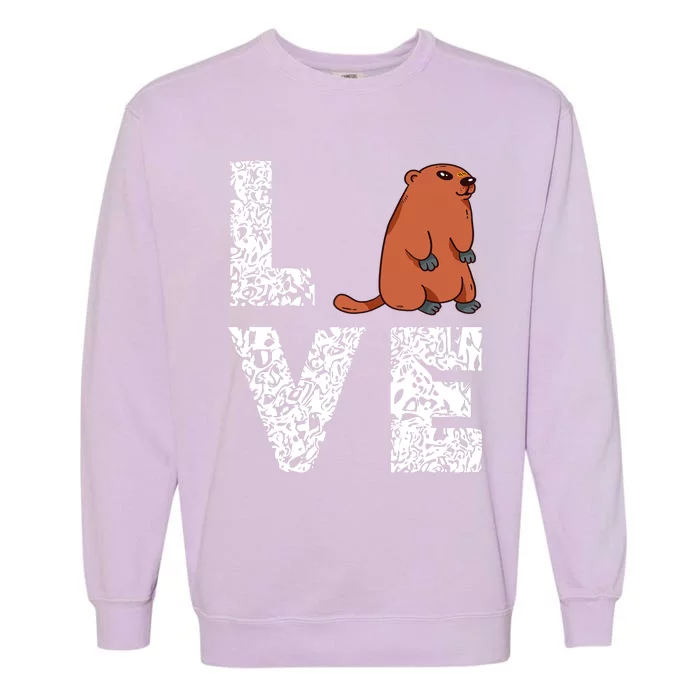 Marmot Love Groundhog Woodchuck Rodent Animal Garment-Dyed Sweatshirt