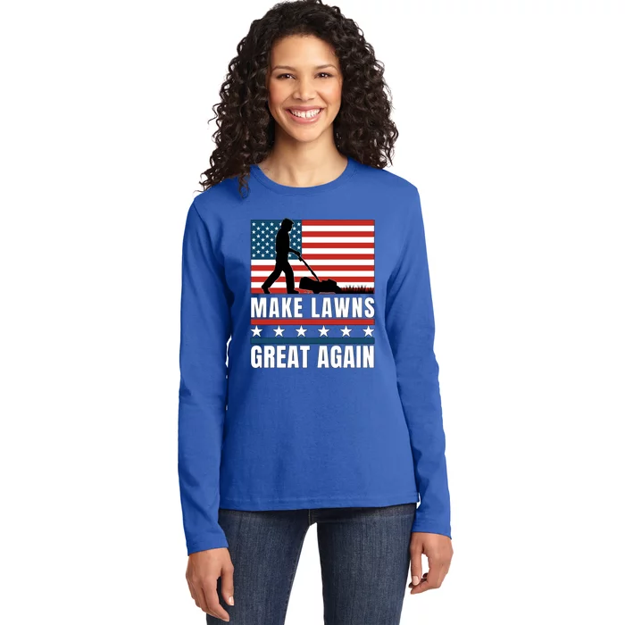 Make Lawns Great Again Funny Lawn Mower Patriotic Usa Flag Gift Ladies Long Sleeve Shirt