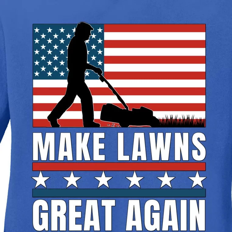 Make Lawns Great Again Funny Lawn Mower Patriotic Usa Flag Gift Ladies Long Sleeve Shirt