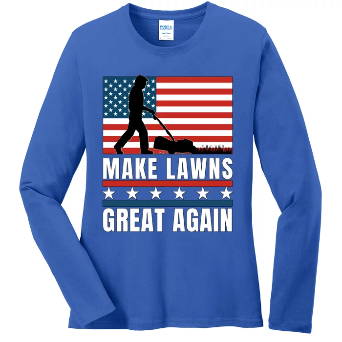 Make Lawns Great Again Funny Lawn Mower Patriotic Usa Flag Gift Ladies Long Sleeve Shirt