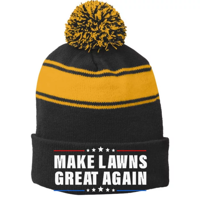 Make Lawns Great Again Lawnmower Lawn Mowing Dad Stripe Pom Pom Beanie