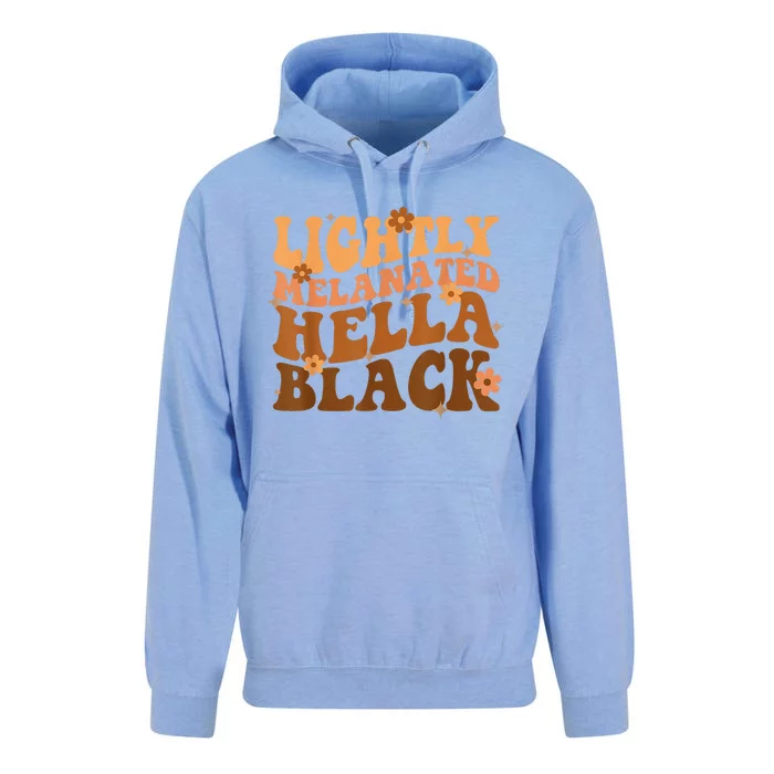 Melanated Lightly Hella Black History Month Groovy Unisex Surf Hoodie