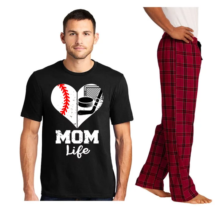 Mom Life Heart Funny Baseball Hockey Mom Pajama Set