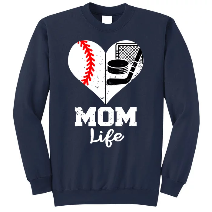 Mom Life Heart Funny Baseball Hockey Mom Sweatshirt