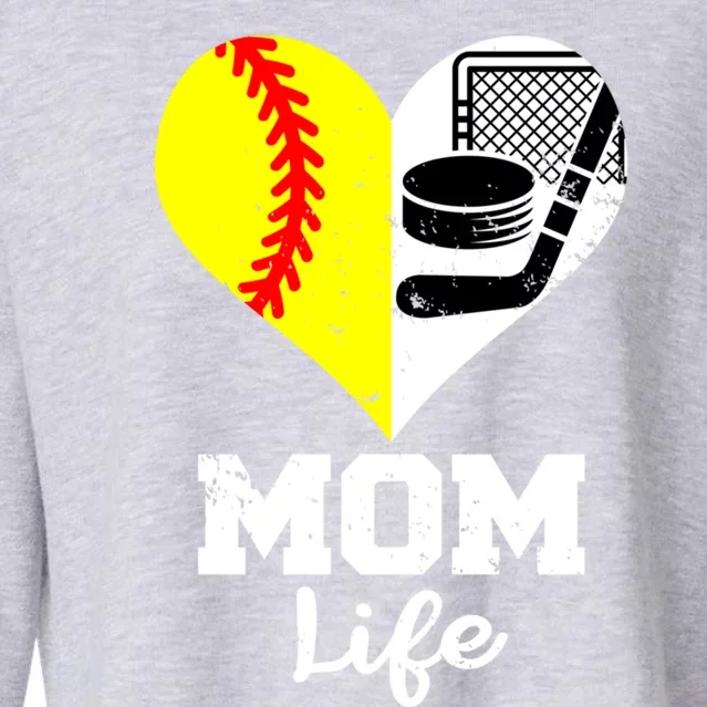 Mom Life Heart Funny Softball Hockey Mom Cute Gift Cropped Pullover Crew