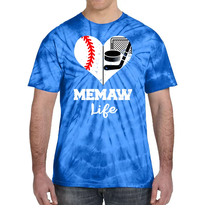 Memaw Life Heart Funny Baseball Hockey Memaw Gift Tie-Dye T-Shirt