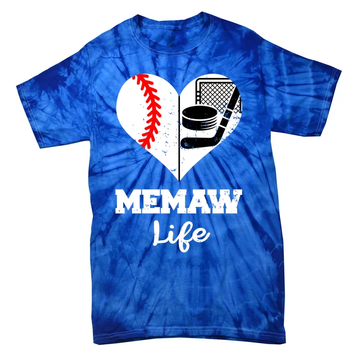 Memaw Life Heart Funny Baseball Hockey Memaw Gift Tie-Dye T-Shirt