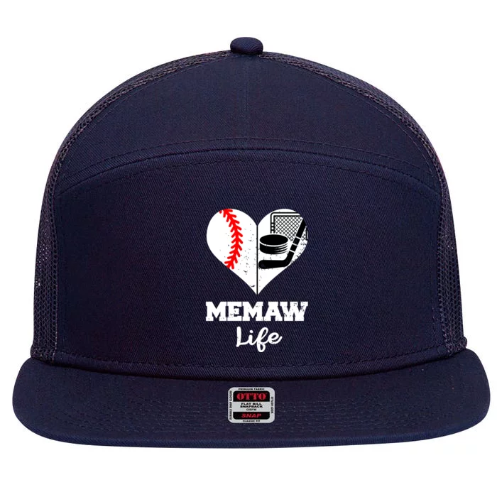 Memaw Life Heart Funny Baseball Hockey Memaw Gift 7 Panel Mesh Trucker Snapback Hat