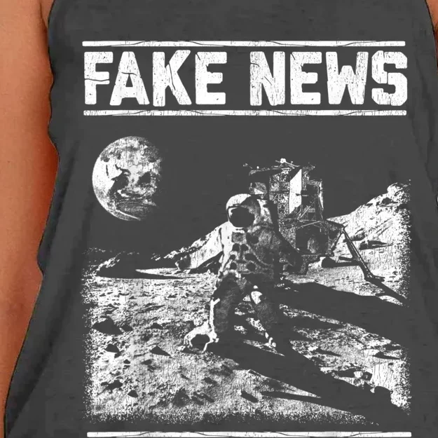 Moon Landing Hoax Apollo 11 1969 Conspiracy Theory Fake News Women's Knotted Racerback Tank