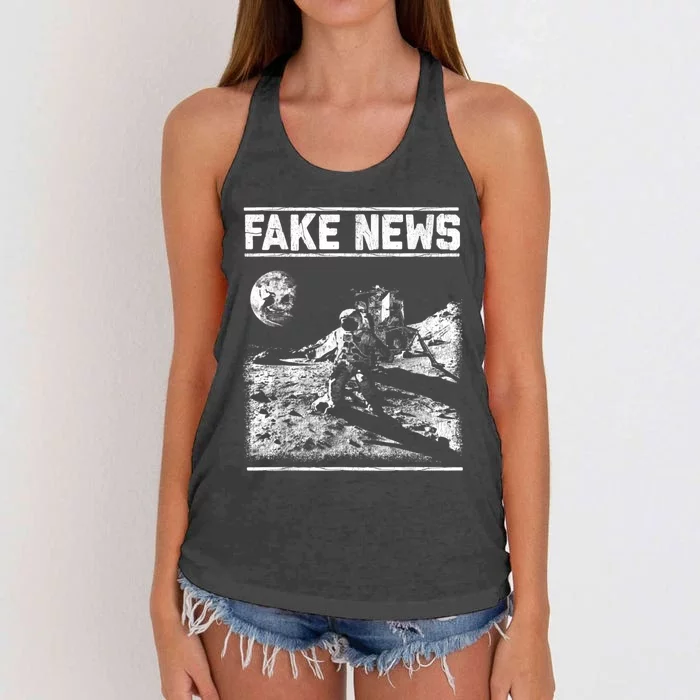 Moon Landing Hoax Apollo 11 1969 Conspiracy Theory Fake News Women's Knotted Racerback Tank