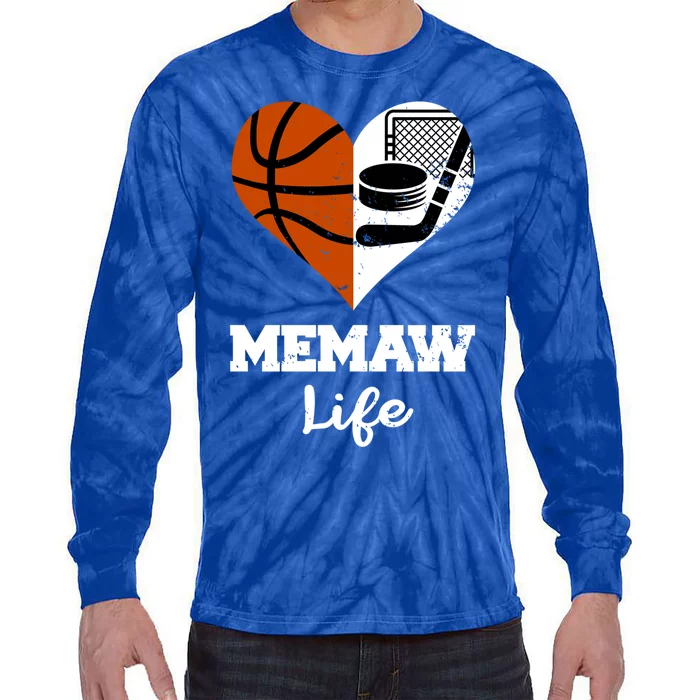 Memaw Life Heart Funny Basketball Hockey Memaw Gift Tie-Dye Long Sleeve Shirt