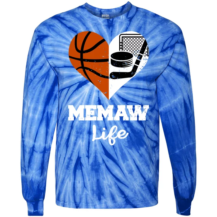 Memaw Life Heart Funny Basketball Hockey Memaw Gift Tie-Dye Long Sleeve Shirt