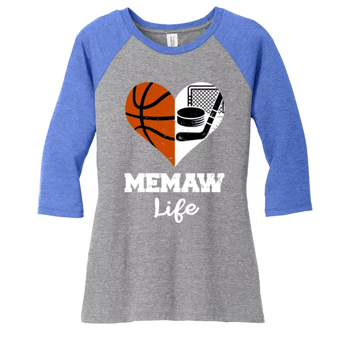 Memaw Life Heart Funny Basketball Hockey Memaw Gift Women's Tri-Blend 3/4-Sleeve Raglan Shirt