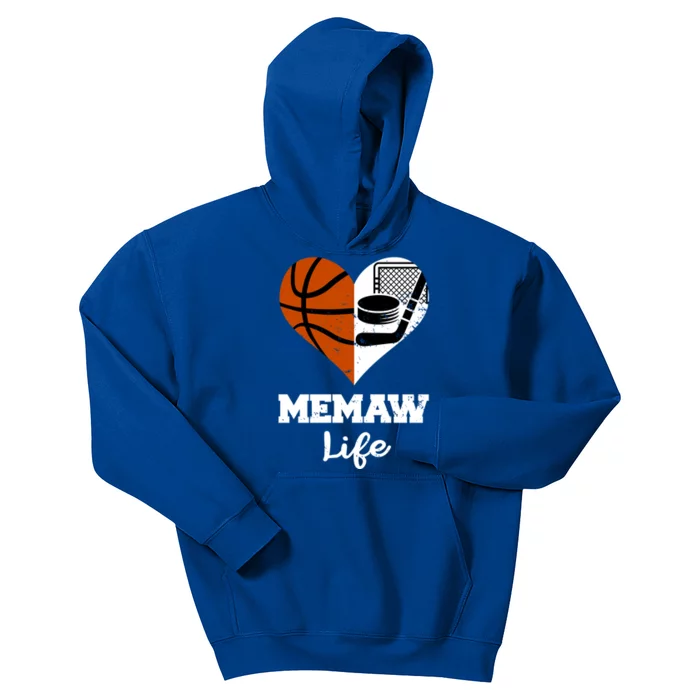 Memaw Life Heart Funny Basketball Hockey Memaw Gift Kids Hoodie