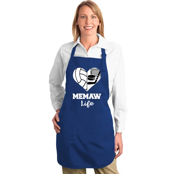 Memaw Life Heart Funny Volleyball Hockey Memaw Gift Full-Length Apron With Pocket