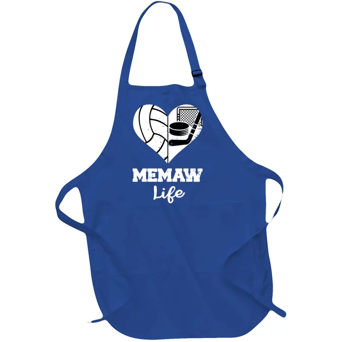 Memaw Life Heart Funny Volleyball Hockey Memaw Gift Full-Length Apron With Pocket