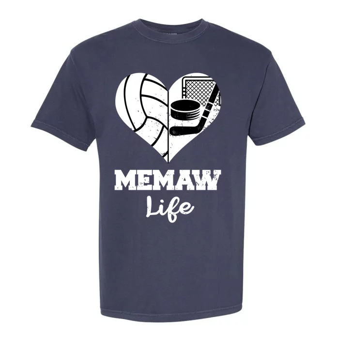 Memaw Life Heart Funny Volleyball Hockey Memaw Gift Garment-Dyed Heavyweight T-Shirt