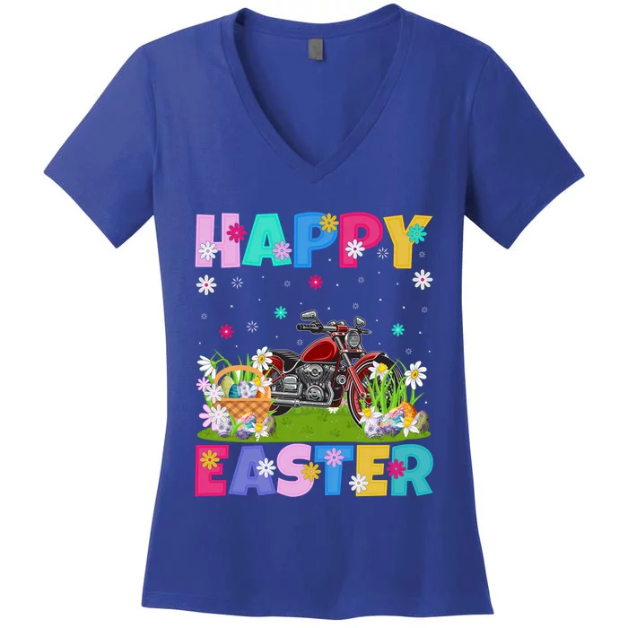 Motorcycle Lover Happy Easter Funny Motorcycle Easter Sunday Gift Women's V-Neck T-Shirt