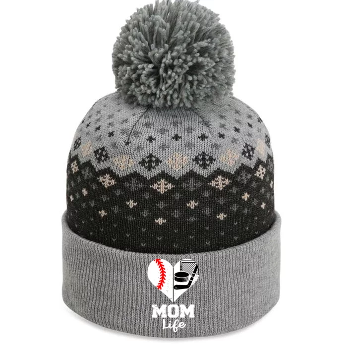 Mom Life Heart Funny Baseball Hockey Mom Great Gift The Baniff Cuffed Pom Beanie