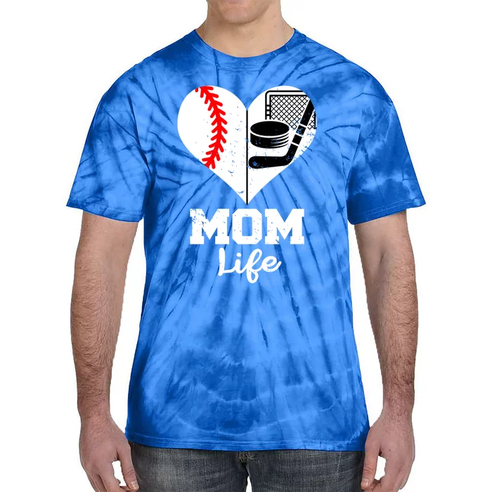 Mom Life Heart Funny Baseball Hockey Mom Great Gift Tie-Dye T-Shirt