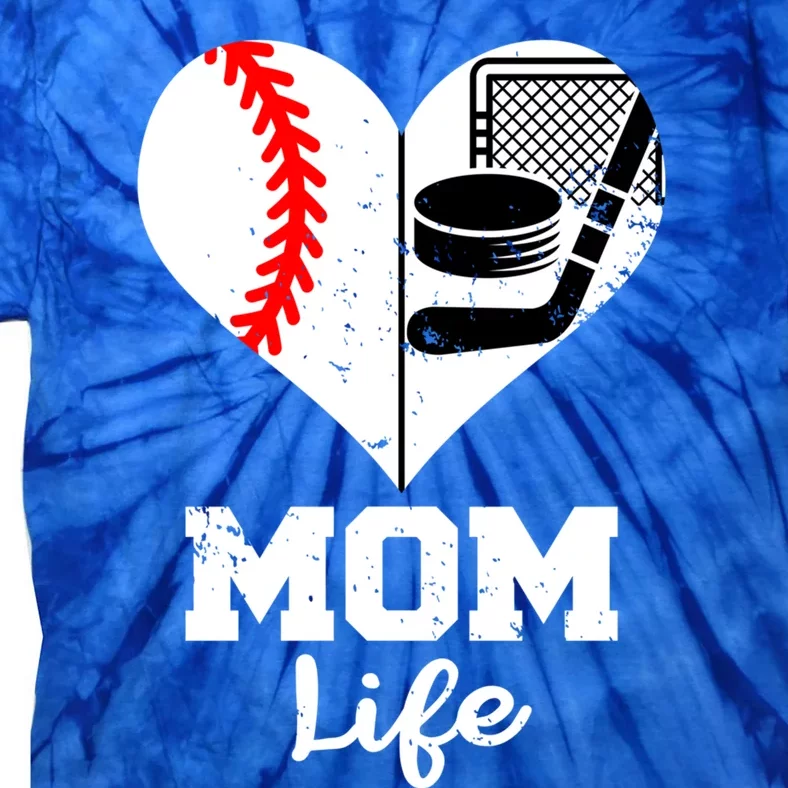 Mom Life Heart Funny Baseball Hockey Mom Great Gift Tie-Dye T-Shirt