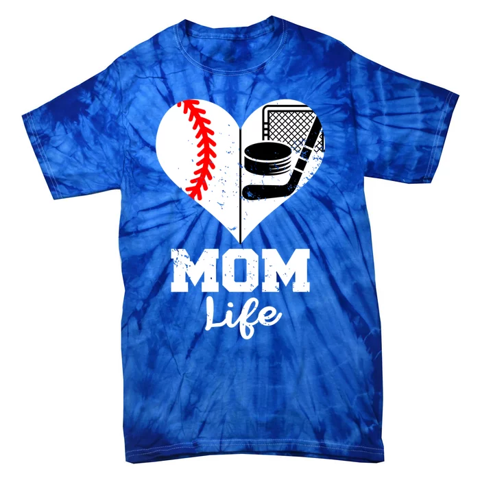 Mom Life Heart Funny Baseball Hockey Mom Great Gift Tie-Dye T-Shirt