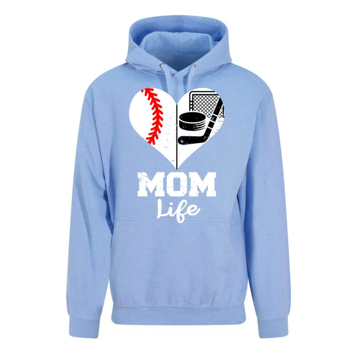 Mom Life Heart Funny Baseball Hockey Mom Great Gift Unisex Surf Hoodie