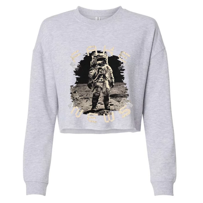 Moon Landing Hoax Apollo 11 Conspiracy Theory Fake News Cropped Pullover Crew