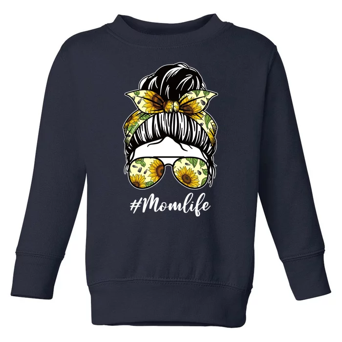 Mom Life Hair Bun Sunflower Cute Gift Toddler Sweatshirt