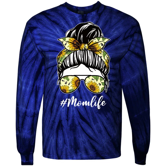 Mom Life Hair Bun Sunflower Cute Gift Tie-Dye Long Sleeve Shirt