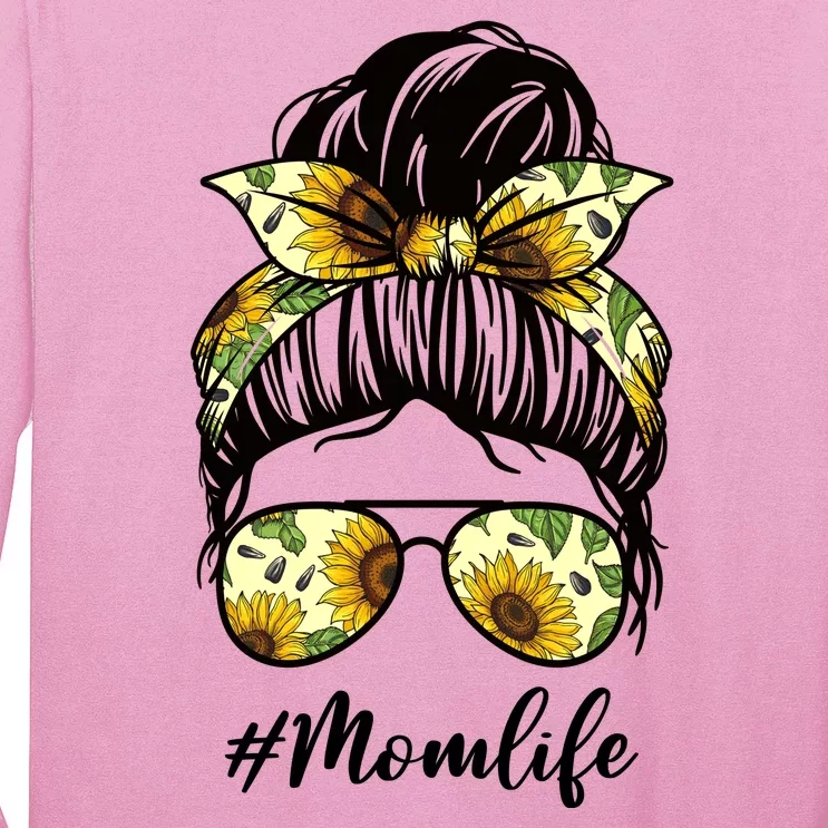 Mom Life Hair Bun Sunflower Cute Gift Long Sleeve Shirt