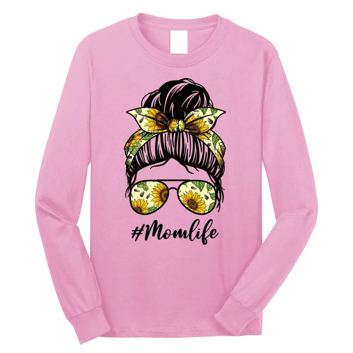 Mom Life Hair Bun Sunflower Cute Gift Long Sleeve Shirt