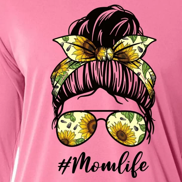 Mom Life Hair Bun Sunflower Cute Gift Cooling Performance Long Sleeve Crew