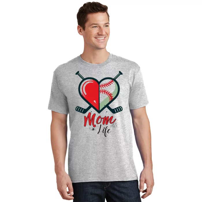 Mom Life Heart Funny Baseball Hockey Mom Mothers Day T-Shirt