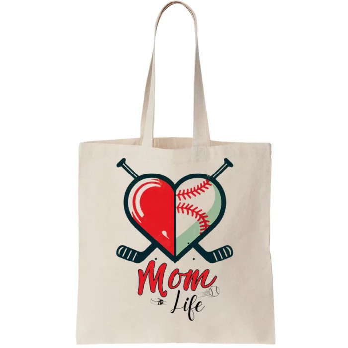 Mom Life Heart Funny Baseball Hockey Mom Mothers Day Tote Bag