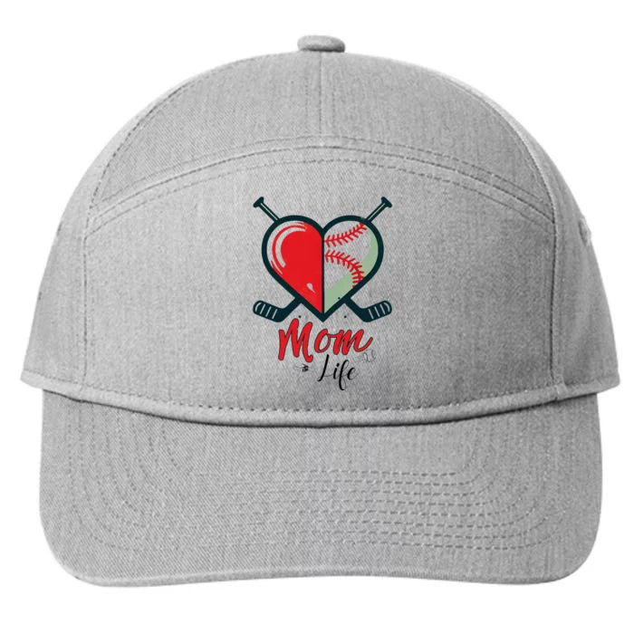 Mom Life Heart Funny Baseball Hockey Mom Mothers Day 7-Panel Snapback Hat