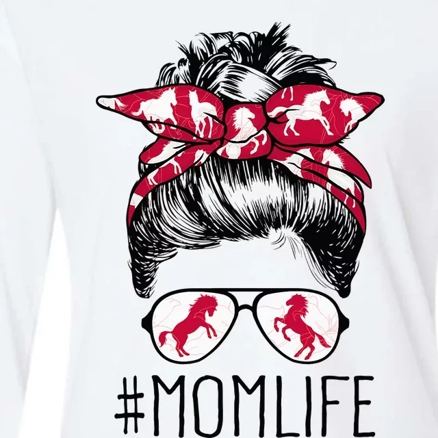 Mom Life Horse Mom Barn Mothers Day 2021 Funny Messy Bun Womens Cotton Relaxed Long Sleeve T-Shirt