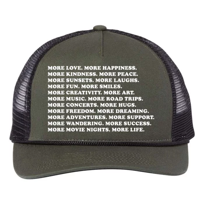 More Love Happiness Kindness Peace Laughs Music Retro Rope Trucker Hat Cap