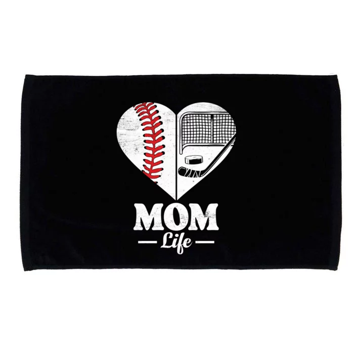 Mom Life Heart Funny Baseball Hockey Mom Cute Sport Mom Gift Microfiber Hand Towel