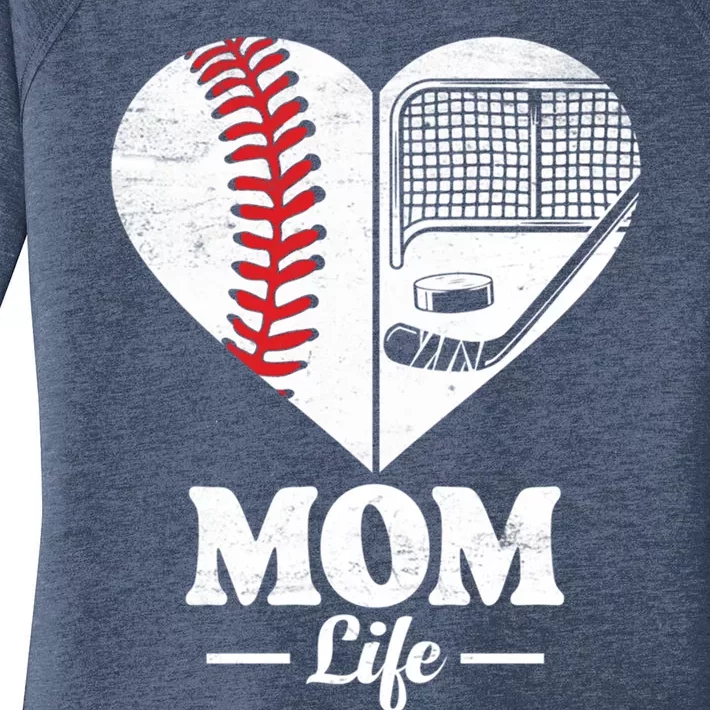 Mom Life Heart Funny Baseball Hockey Mom Cute Sport Mom Gift Women's Perfect Tri Tunic Long Sleeve Shirt