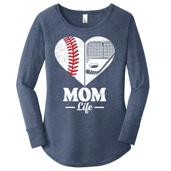 Mom Life Heart Funny Baseball Hockey Mom Cute Sport Mom Gift Women's Perfect Tri Tunic Long Sleeve Shirt