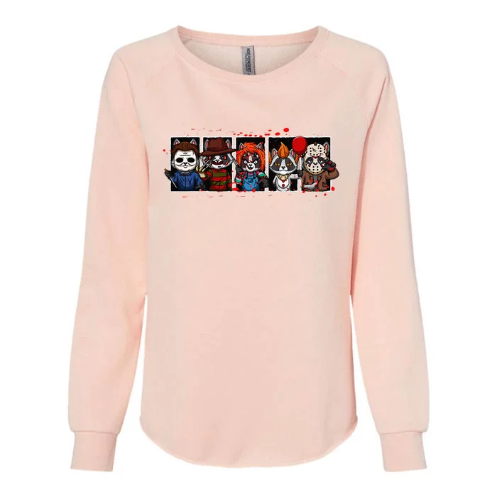 My Little Horror Crew Halloween Horror Movies Racoon Womens California Wash Sweatshirt