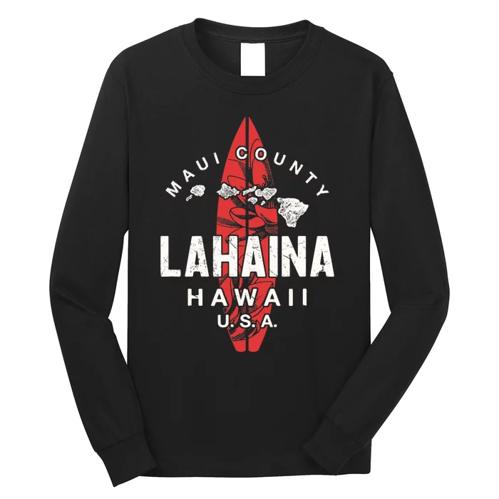 Maui Lahaina Hawaii Vintage Hawaiian Islands Surf Long Sleeve Shirt