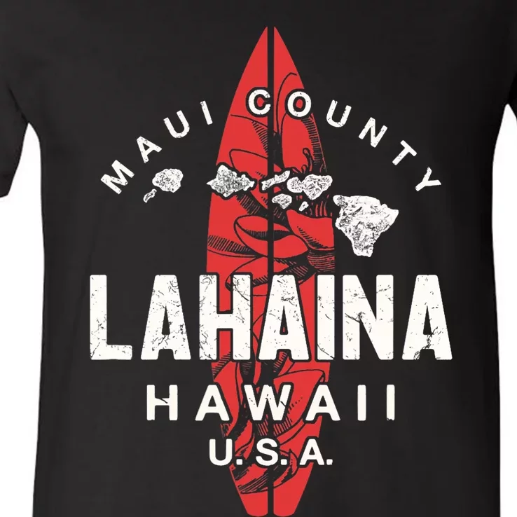 Maui Lahaina Hawaii Vintage Hawaiian Islands Surf V-Neck T-Shirt