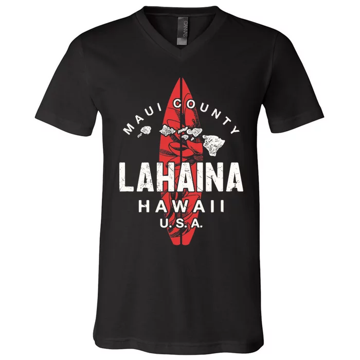 Maui Lahaina Hawaii Vintage Hawaiian Islands Surf V-Neck T-Shirt