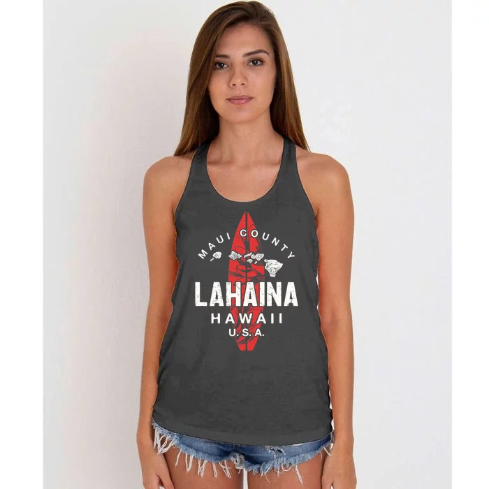 Maui Lahaina Hawaii Vintage Hawaiian Islands Surf Women's Knotted Racerback Tank