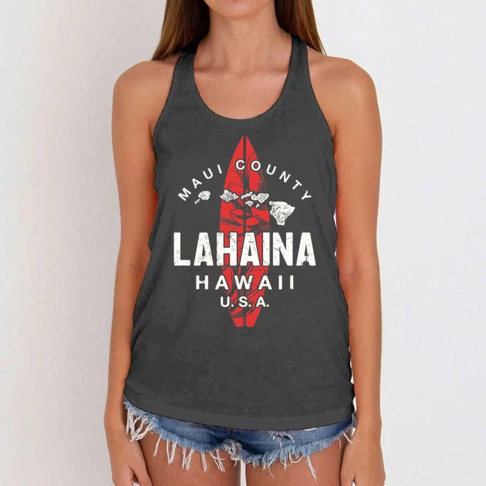 Maui Lahaina Hawaii Vintage Hawaiian Islands Surf Women's Knotted Racerback Tank