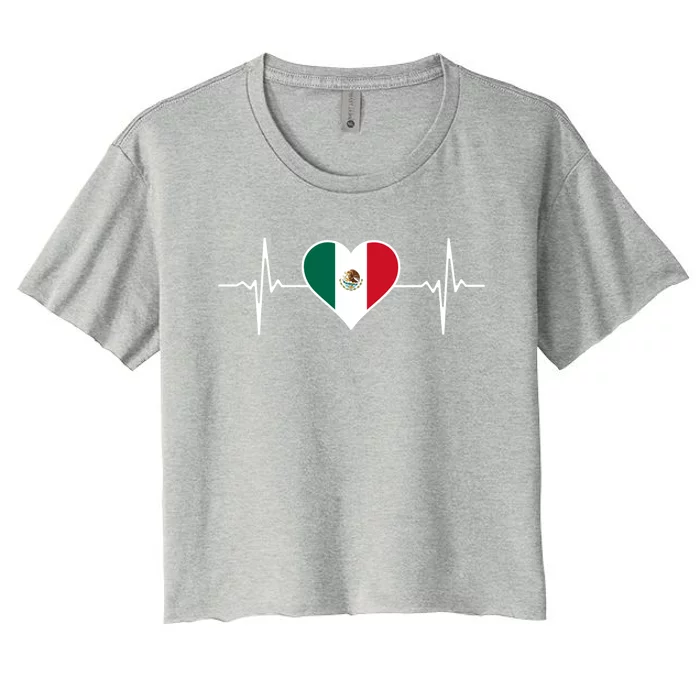 México Love Heartbeat Mexican Flag Pulse Heart For Mexico Gift Women's Crop Top Tee