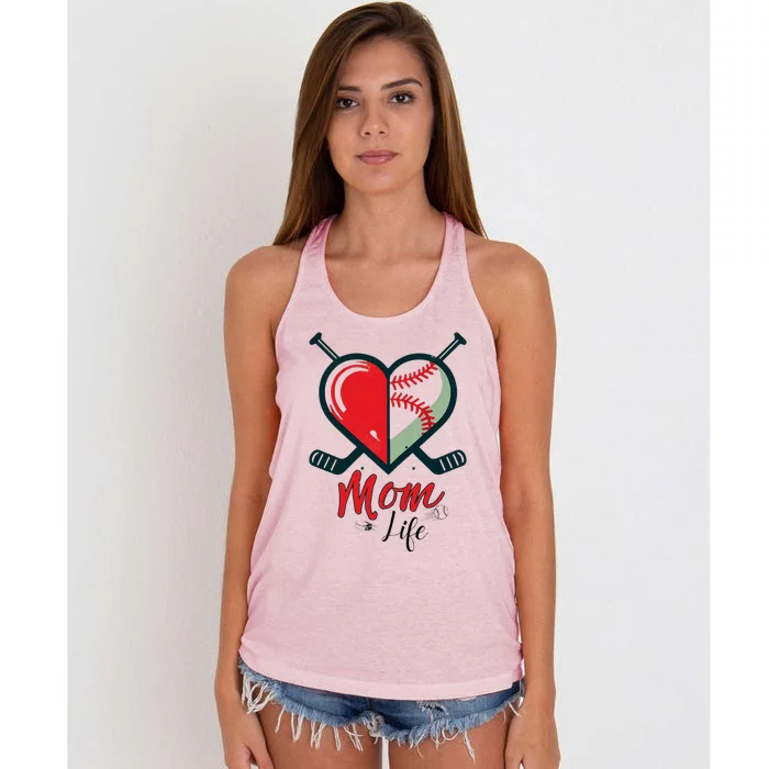 Mom Life Heart Funny Baseball Hockey Mom Mothers Day Women's Knotted Racerback Tank