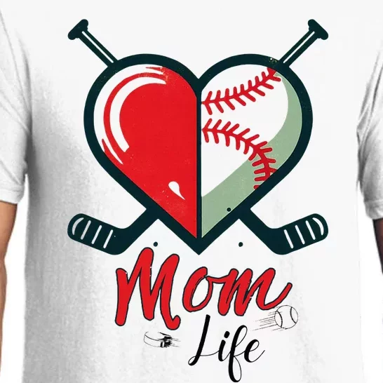 Mom Life Heart Funny Baseball Hockey Mom Mothers Day Pajama Set